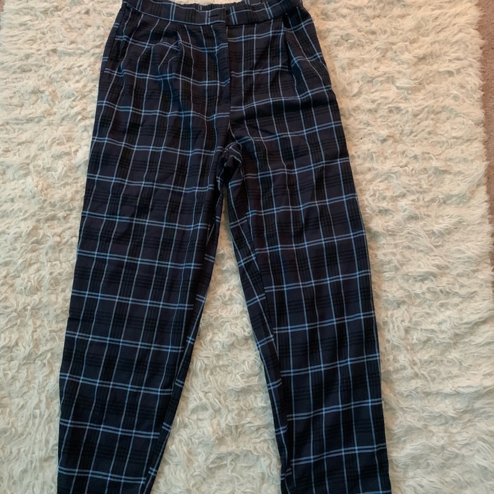 Blue checkered straight leg pants